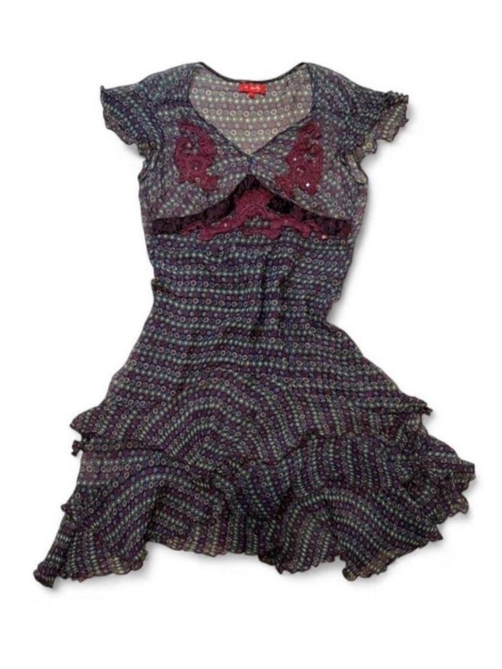 Vintage Rene Derhy boho fairy dress embroidered appliqués, beads, sequins